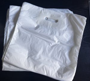 White PolyThene (LDPE) Patch Handle Carrier Bags - 30% RECYCLED