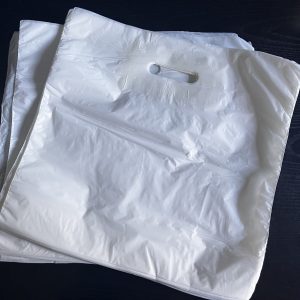 White PolyThene (LDPE) Patch Handle Carrier Bags - 30% RECYCLED