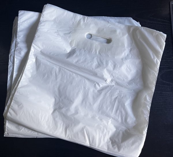 White PolyThene (LDPE) Patch Handle Carrier Bags - 30% RECYCLED