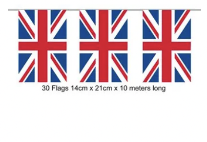 Union Jack Rectangle Bunting - 10m - 14cm x 21cm Flags