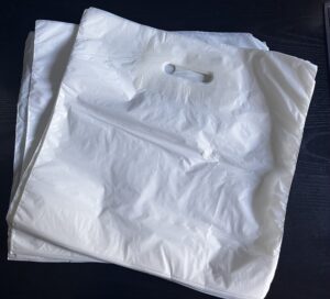 White PolyThene (LDPE) Patch Handle Carrier Bags - 30% RECYCLED